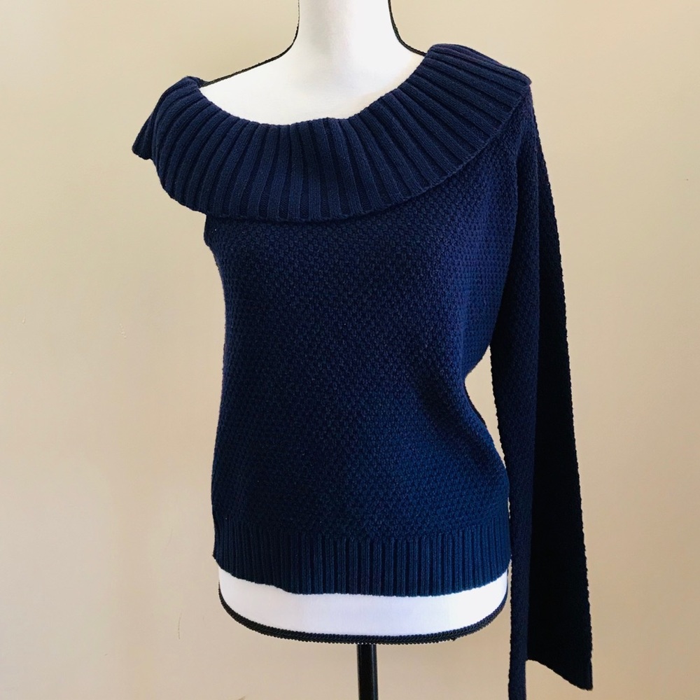 NWT Crown & Ivy Blue Cowl Neck One Sleeve Sweater